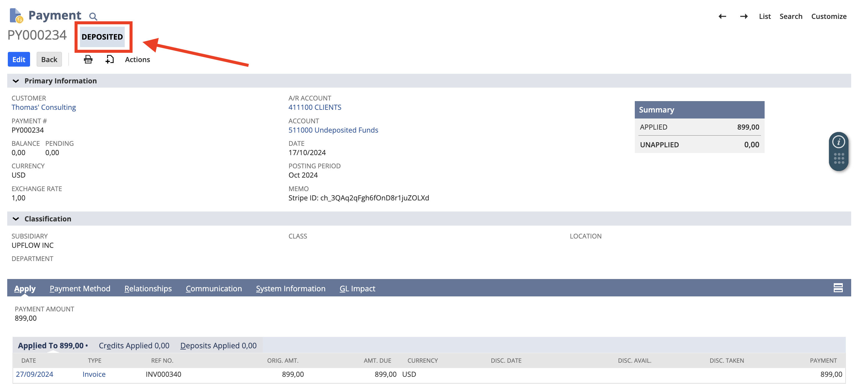 Upflow - NetSuite Deposited Payment.png